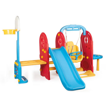 7-in-1 Kids Playground - Outdoor Swing, Slide & Basketball Hoop Set