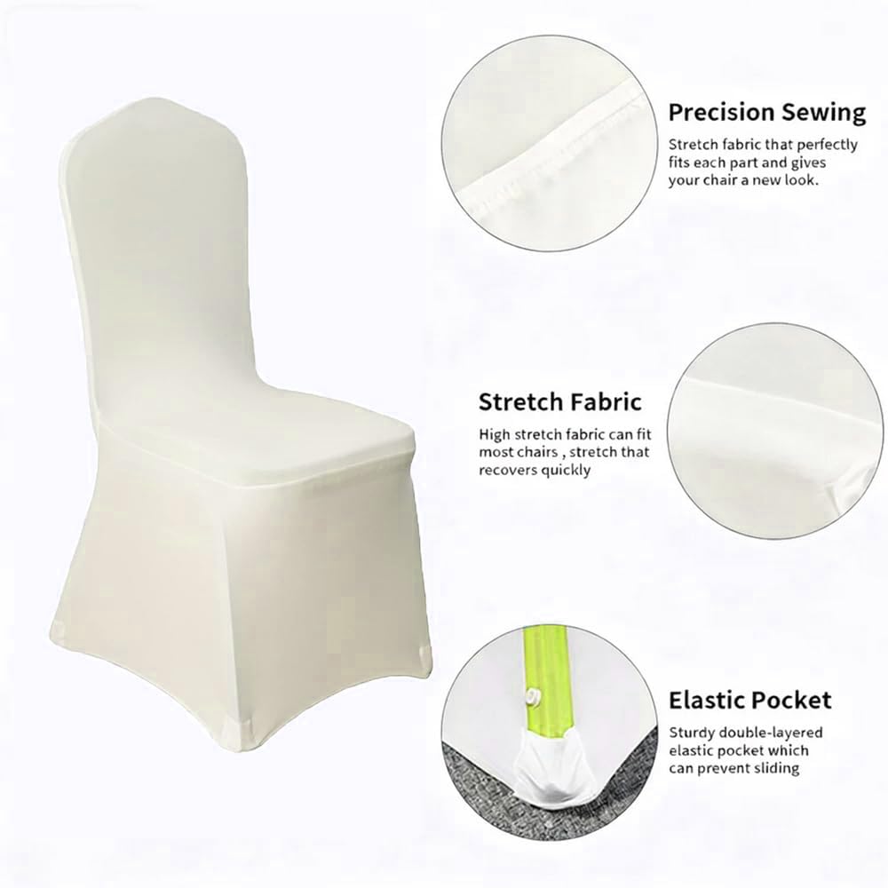 100 Pcs Beige Washable Removable Universal for Wedding Party Dining Banquet Polyester Spandex Stretch Slipcovers