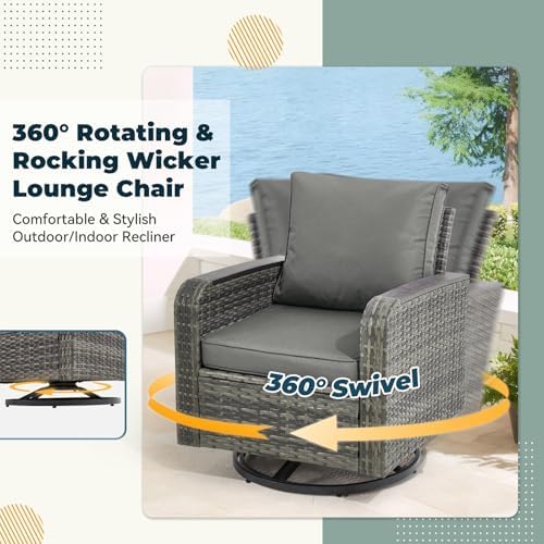 6-Piece Wicker Outdoor Patio Furniture Set - Conversation | Grey for Backyard, Garden & Porch