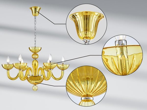 6 Light Crystal Chandelier, Modern Dining Room Light Fixture, Yellowish Green Crystal Pendant Light for Bedroom Livingroom, S Glass Tube, D30xW30xH20, E12 Socket