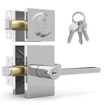 Glamor Entry Combo, Entry Door Handle and Single Cylinder Deadbolt Lock and Key Combo Pack, Heavy Duty Locking Door