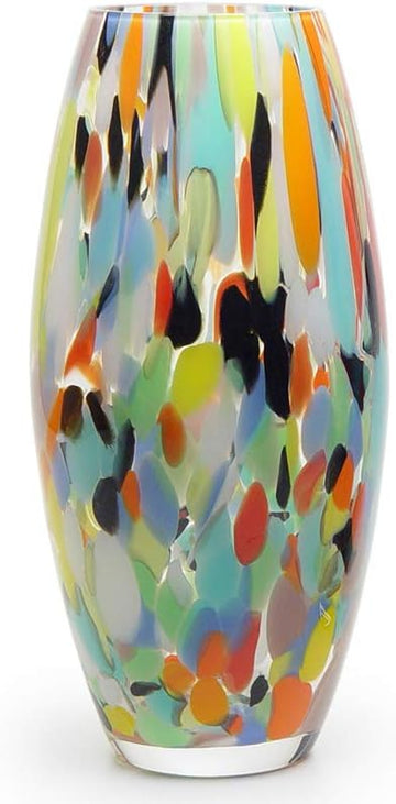 Murano Style Art Glass Vase Hand Blown Colorful Confetti Effect Home Decor | Hand Blown Glass Vase, Decorative Table