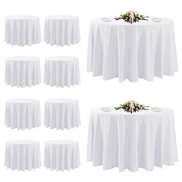 10 Pack White Round Tablecloths, 120 Inch Stain Resistant and Wrinkle Polyester Fabric Washable Table Clothes Cover