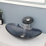 22" x 14" Oval Grey Vessel Sink Glass Sinks Bowl Above Counte, Bathroom Sink with Faucet and Drain Tempered Glass Sinks