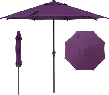 9FT Lyon Outdoor Patio Umbrella Outdoor Table Umbrella with Crank Market Umbrella 8 Sturdy Ribs UV Protection - Purple