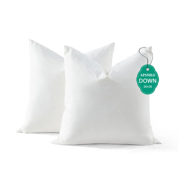 Euro Pillow Inserts, Down Feather Throw Pillows 26x26 Set of 2 with Organic Cotton Cover, Soft Square Decorative