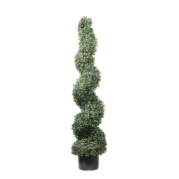 48'' Artificial Topiary Tree Spiral Boxwood in Plastic Pot Indoor or Outdoor Use (1pc Lush)
