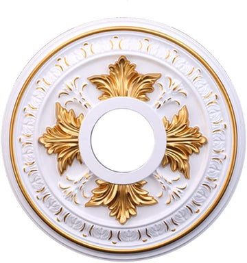 PU Decorative Ceiling Medallion for Light Fixtures and Ceiling Fans, Molded Plastic, Gold and White 