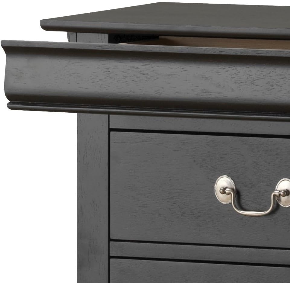 Louis Phillipe 6-Drawer Lingerie Chest in Black Finish - Tall Slim Bedroom Dresser with Dovetail Drawers - 22" W x