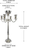 Silver Candelabra with Bowl – Elegant Nickel Finish, 4 Candle Holders & Floral Arrangement Bowl, Weddings, Events &