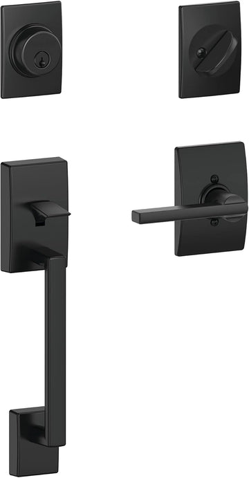 F60 CEN 622 LAT CEN Century Front Entry Handleset with Latitude Lever, Alloy steel, Deadbolt Keyed 1 Side, Matte Black - Door Handleset