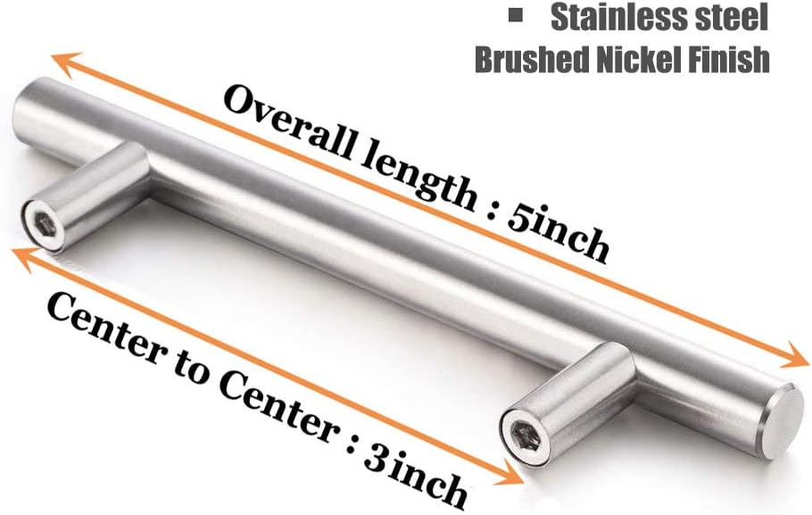 Cabinet Handles - Pack of 30 Stainless Steel Brushed Satin Nickel Finish Hollow Tube T Bar Drawer Pulls Furniture