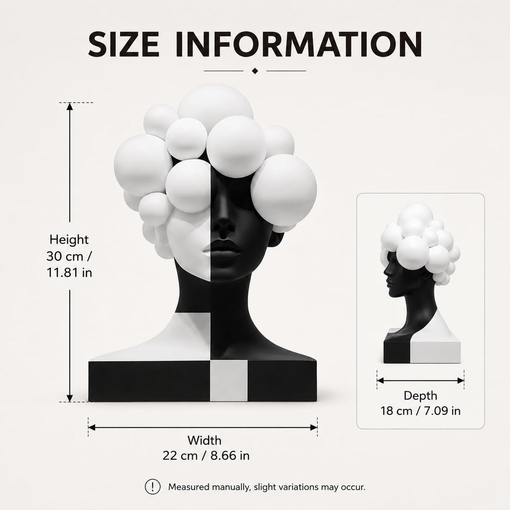 Checkered Modern Abstract Bust Statue Decor, Black and White Art Face Sculpture,Large Resin Woman Head Figurine