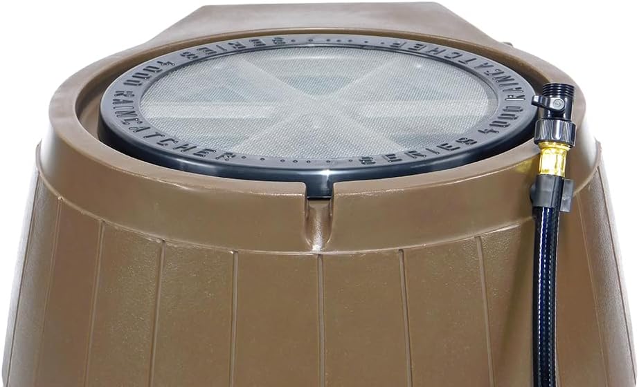 Raincatcher 4000 Rain Barrel, Flat-Back Rainwater Catcher with Spigots, 50 Gallon, Brown - Portable Water Storage