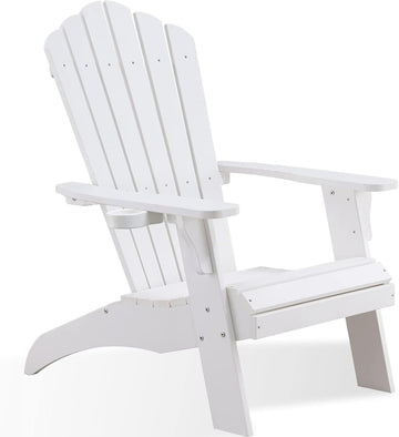 Oversized Adirondack Chairs with Cup Holder, White | Poly Lumber Patio Chairs,350Lbs Support, All Weather Patio