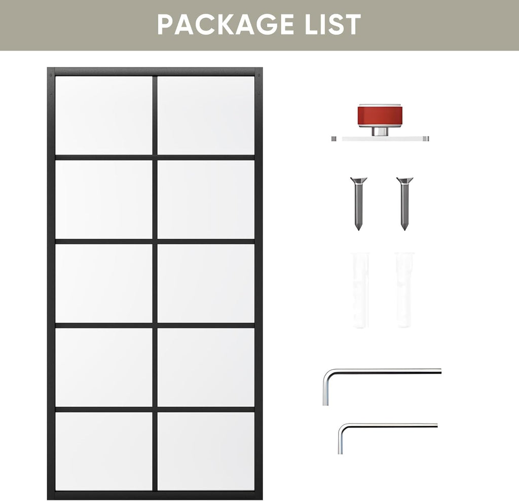 DIY Glass Sliding Kitchen Barn Door - 42in x 84in Modern French Style, Aluminum Frame, 5-Lite Temper