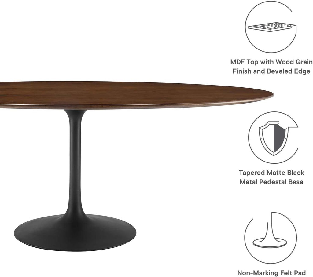 Inspired Saarinen Style Tulip Oval Pedestal Dining Table — Black Base / Walnut Top, 78″ Oval