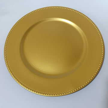 6 Pcs Elegant Plastic Beaded Charger Plates - Round Gold Wedding Party Dinner Decorative Plate Set, Durable for