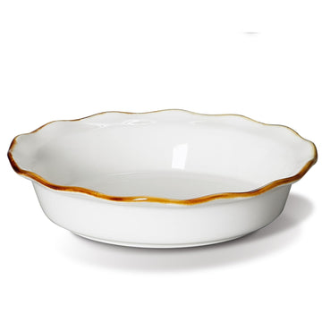 9 Inch Ceramic Pie Pan, Fluted Baking Dish with Brown Glaze Rim, Oven Safe