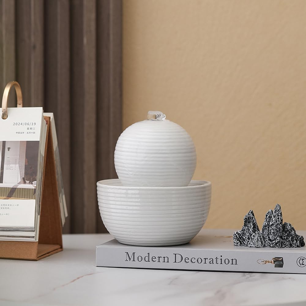 Ceramic Tabletop Desktop mini Fountain Water Feature Water Fall Indoor and Outdoor and Home Decoration (White A174)