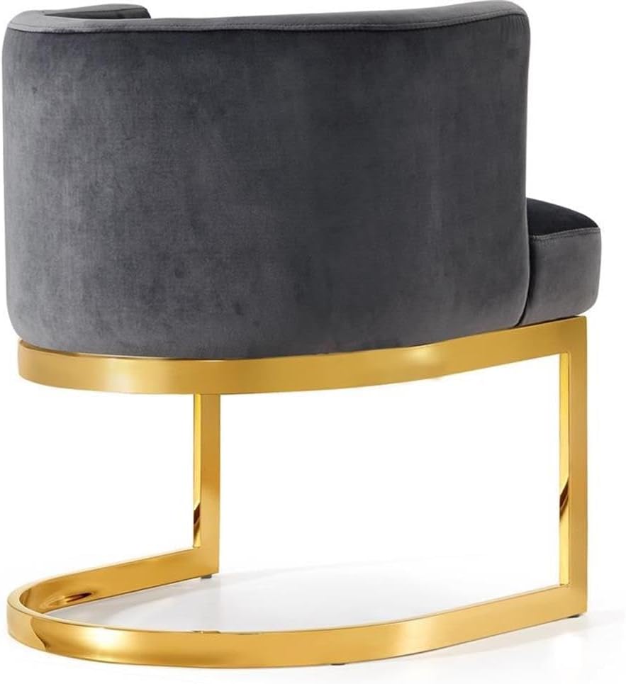 Modern, Contemporary Velvet Upholstered Dining Chair with Polished Gold Metal Frame, 24" W x 22" D