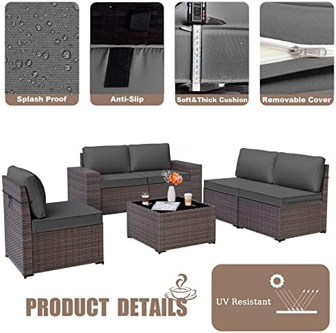 9-Piece Rattan Outdoor Patio Furniture Set - Conversation | Grey for Patio, Garden & Porch