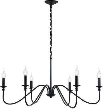 Black Chandelier,6-Light Rustic Industrial Iron Chandeliers for Dining Room Lighting Fixtures Hanging
