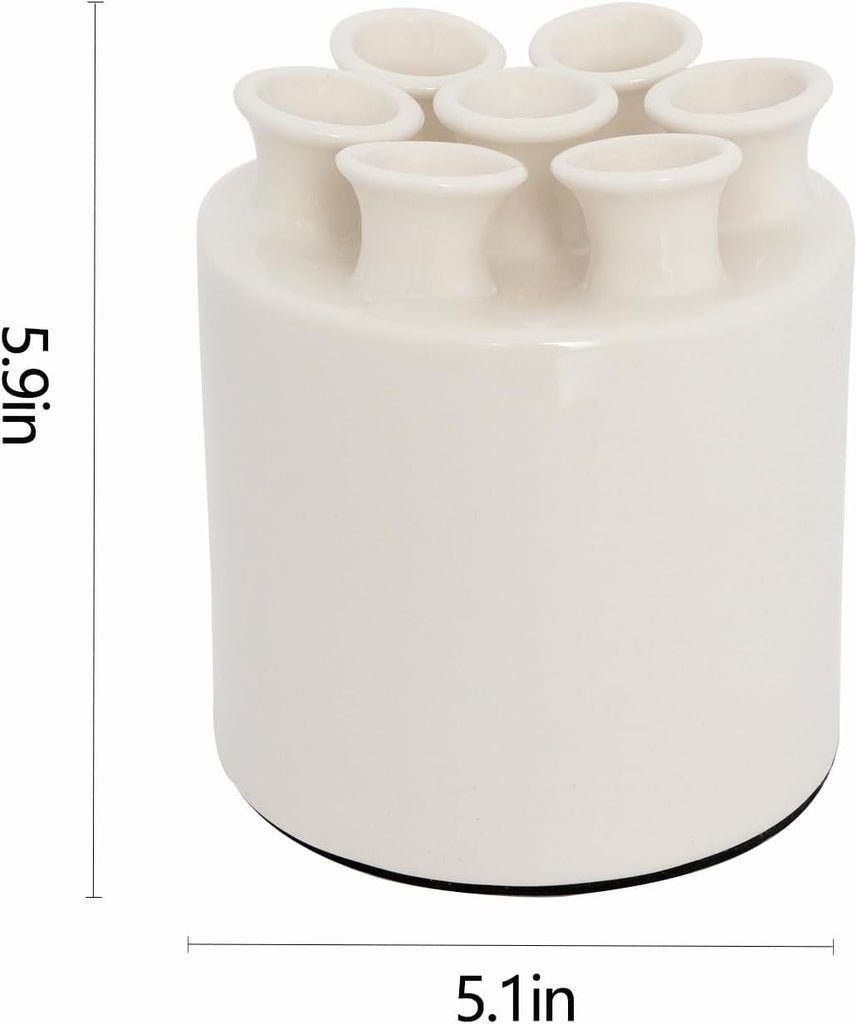 Large Ceramic Vase Modern Cylinder Design with 7 Flower Openings, Perfect Centerpiece