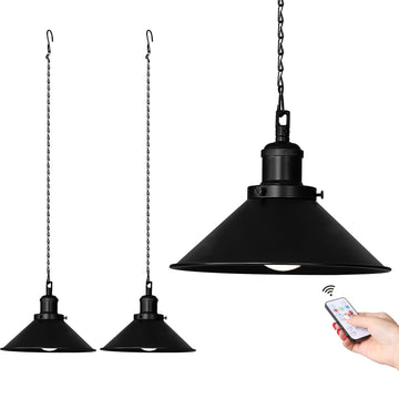 2 Pack Black Portable Battery Operated Hanging Lights, Rechargeable Wireless Outdoor Pendant Light with Remote