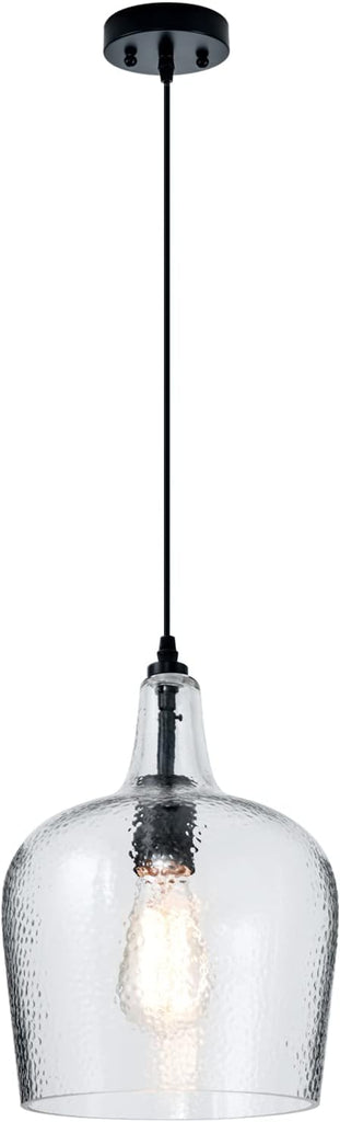 Glass Pendant Light Modern Black 1 Light Single Dome Pendant Lighting Fixtures for Kitchen Island Dining Room