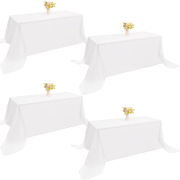 4 Pack Rectangle Tablecloth 90x132Inch White Washable Polyester Table Cover for Wedding Dining Table Buffet Parties