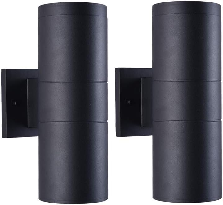 Modern Outdoor Porch Light Patio Light in 2 Lights with Aluminum Cylinder and Tempered Glass Cover Waterproof Wall Sconce 2 Pack (Matte Black) A123-B07MMLKTT5