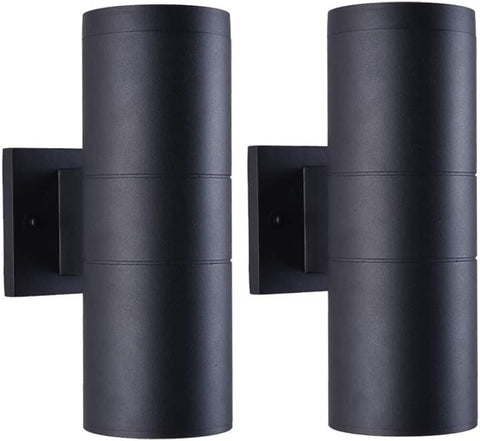Modern Outdoor Porch Light Patio Light in 2 Lights with Aluminum Cylinder and Tempered Glass Cover Waterproof Wall Sconce 2 Pack (Matte Black) A123-B07MMLKTT5