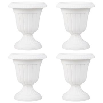 18" Tall Vintage Planters Set of 4, Urn Plastic Flower Pots with/Pedestal Base & Pre-Marked Drain Hole, Indoor