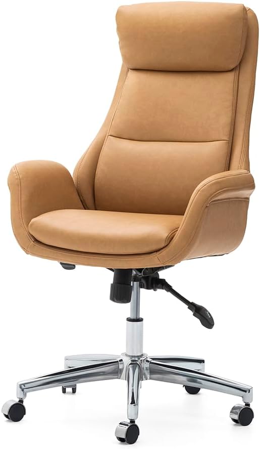 Modern Executive, High Back PU Leather Ergonomic Computer Desk Chair, Adjustable Height Swivel Office Task Chair with