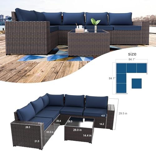 6-Piece Wicker Outdoor Patio Furniture Set | Navy Blue for Patio, Garden & Porch