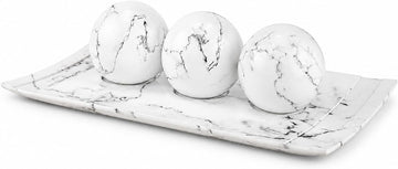 White Marble Look Home Decor Tray and Orb Set Coffee Table Decor Centerpiece Table Decorations for Dining Table