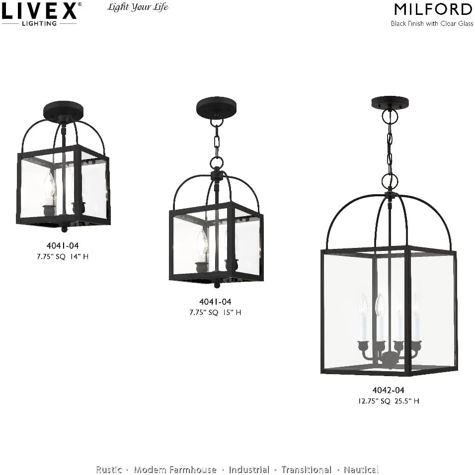 Milford 2-Light Convertible Hanging Lantern/Ceiling Mount, Black