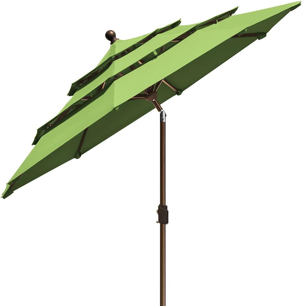 USA 10-Year-Non-Fading 9ft 3-Tier Market Patio Umbrella, Commercial Grade Outdoor Table Umbrella with Crank Open - Macaw