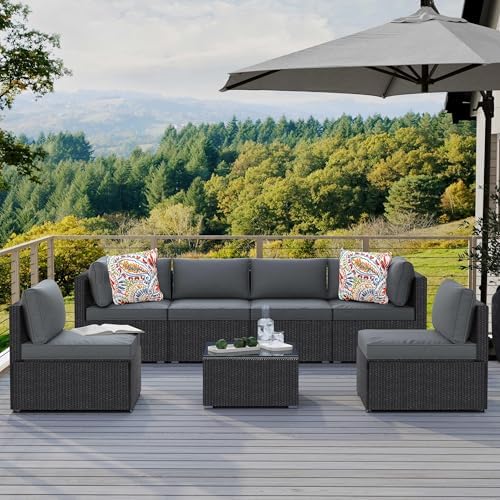 7-Piece Rattan Outdoor Patio Furniture Set - Conversation | Black All-Weather Resistant for Backyard, Garden & Porch