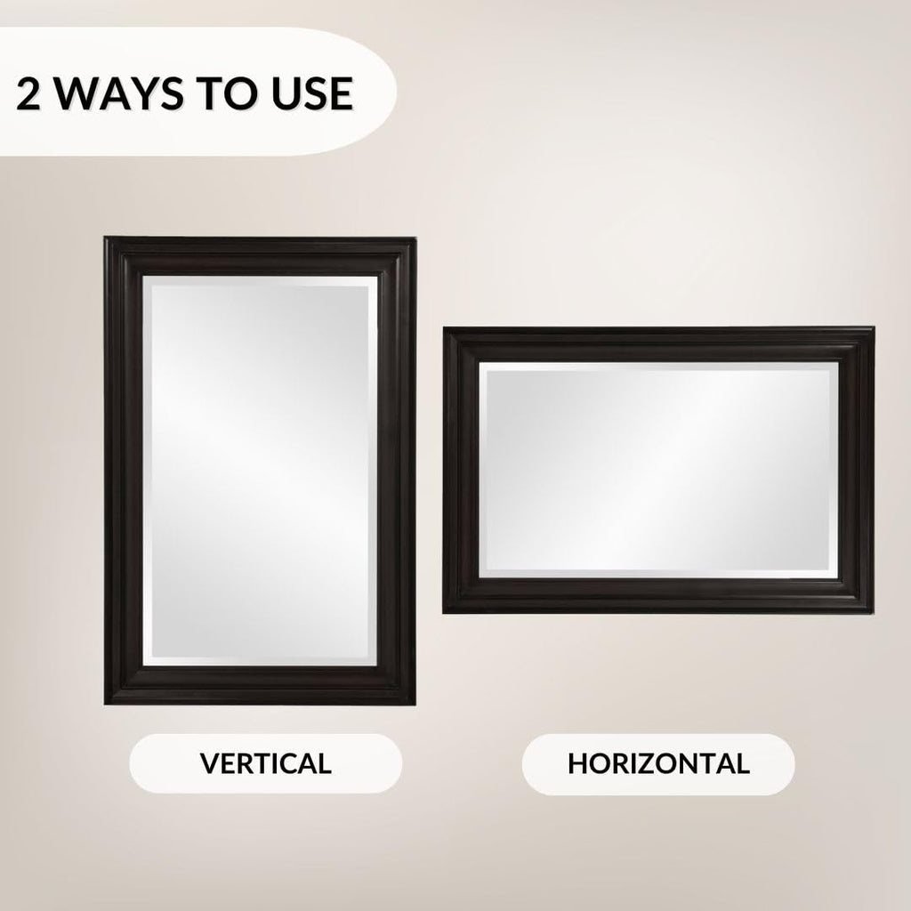 George Rectangular Matte Black Wall Mirror, Rectangle Hanging Wood Framed