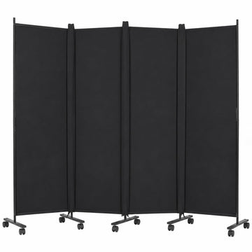 Room Divider, 4-Panel Folding Privacy Screenwith Locking Wheels Wide Feet, PortablePortable with Opaque Canvas and