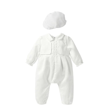 Baptism Outfits for Baby Boy's 2 Pieces 1 Year Birthday White Christening Set With Cap (White, 12-18 Months)