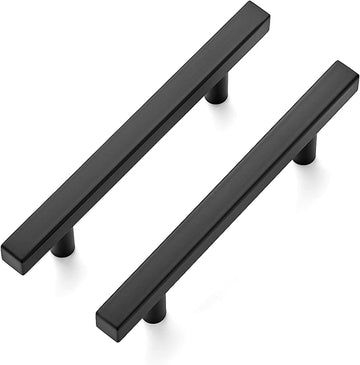 30 Pack 6'' Square Cabinet Pulls Matte Black Stainless Steel Kitchen Drawer Pulls Cabinet Handles 6”Length, 3-3/4” Hole