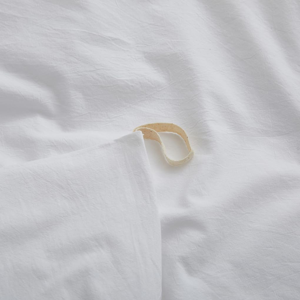 100% Washed Cotton Duvet Cover, White, Twin, 68x90 Inches