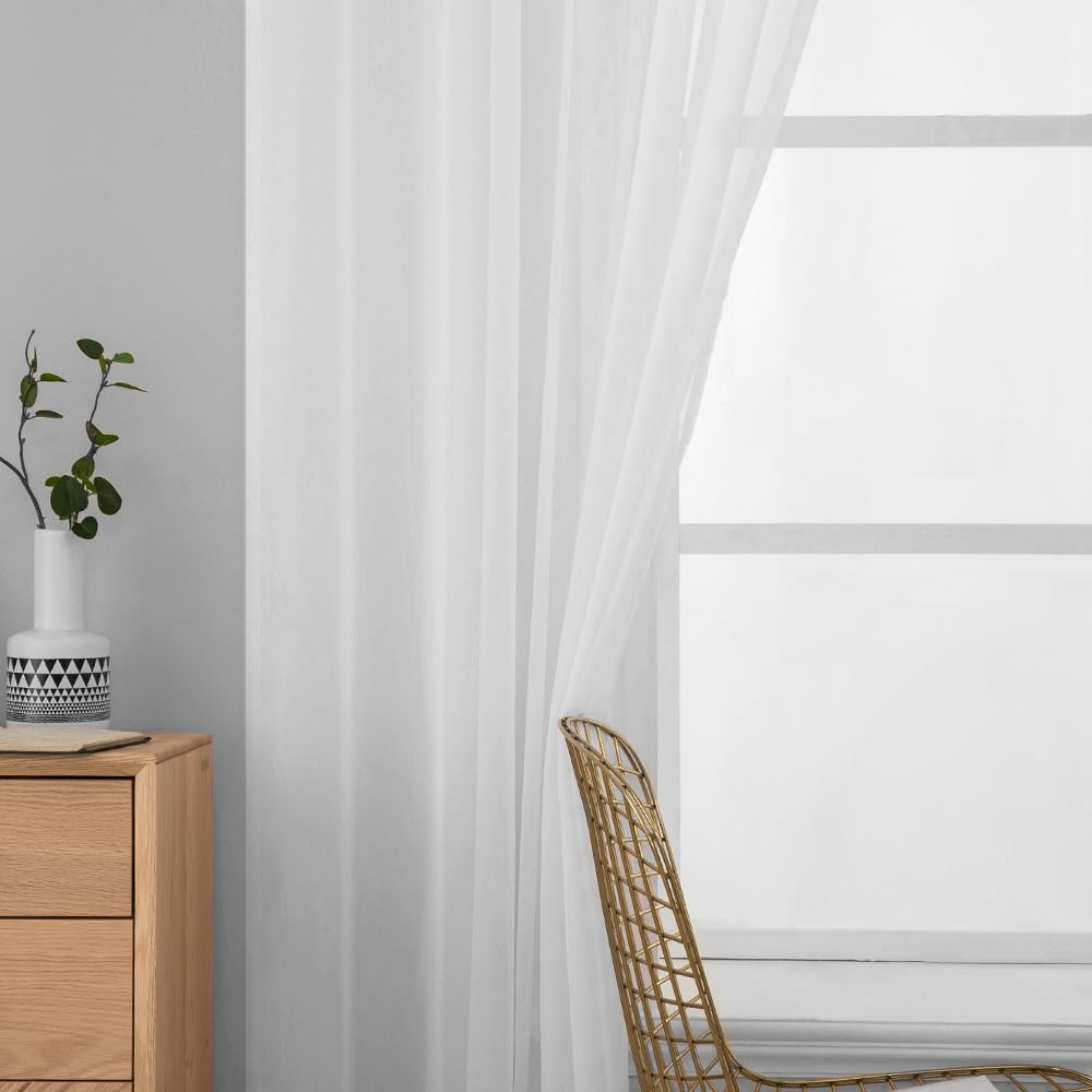 2 Panels White Sheer Curtains 54 X 102 Inches