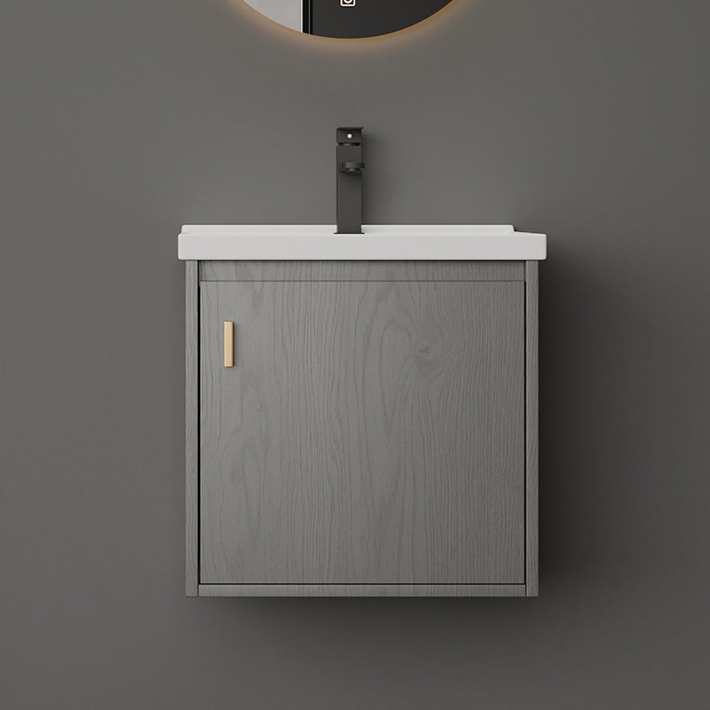 16" Wall-Mounted Bathroom Vanity with Sink, Floating Cabinet, Soft-Close Door, Grey Walnut