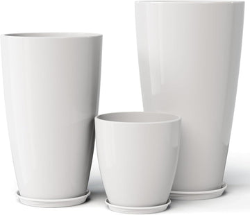24,21,11 inch Large Planters with Drainage Hole & Saucer, Set of 3 Plant Pots Tall Planter for Indoor & Outdoor