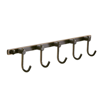 Bronze Towel Hooks, Bathroom Rail Hook Rack Wall Mounted, Antique Oil Rubbed Brass Cloth Coat Rack with 5 Hooks