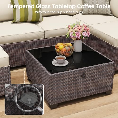 7-Piece Rattan Outdoor Patio Furniture Set | Brown with Thick Cushions for Patio, Garden & Porch